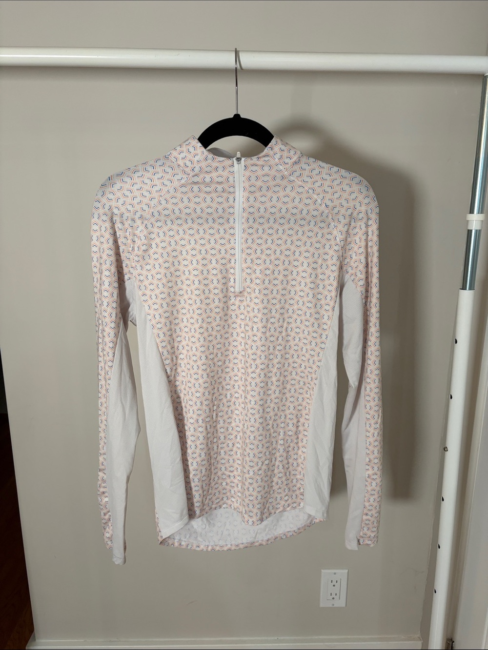 Adidas Aeroready Light Pink Patterned Quarter-Zip Long Sleeve Top - Medium
